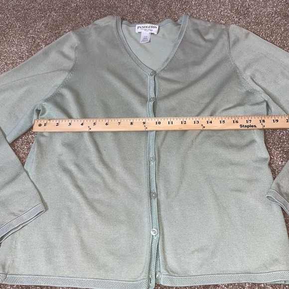 Pendelton top blouse cardigan set of 2 white sea foam green lace trim SZ LG - Picture 4 of 10
